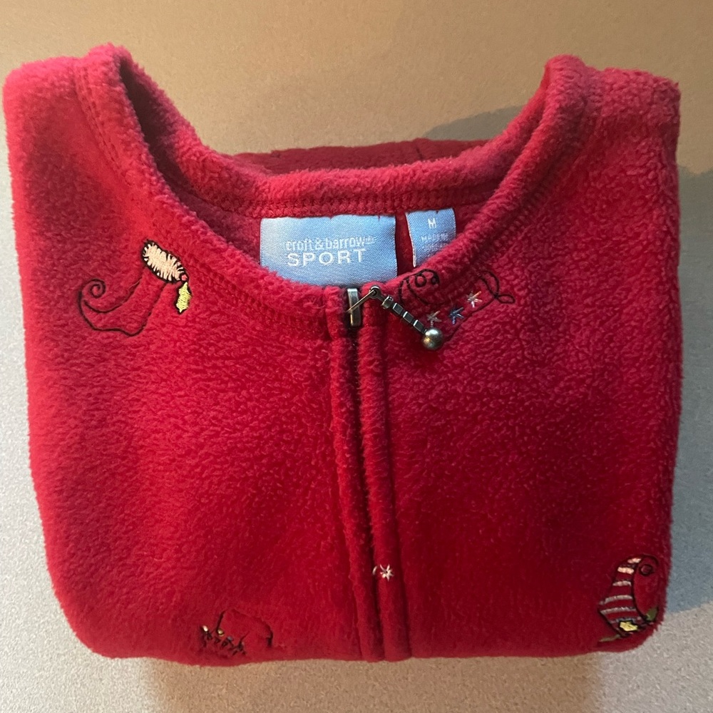 Croft & Barrow Red Holiday Fleese Zip Up Sweatshirt with Stockings size medium - Picture 8 of 12